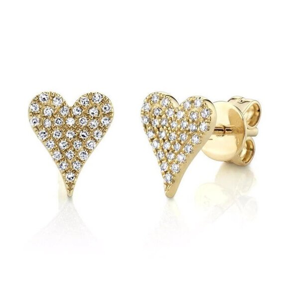 Heart Shape Diamond 14K (or 18k upon request) Yellow Gold Stud Earrings - Picture 1 of 4